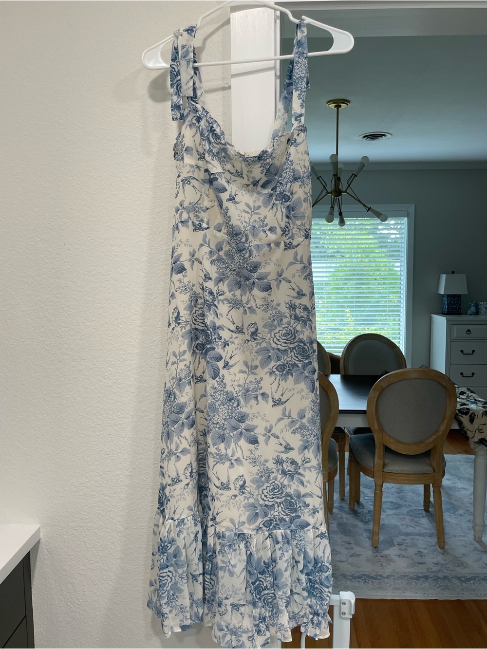 Blue and White Floral Print Chicwish Midi Length Dress